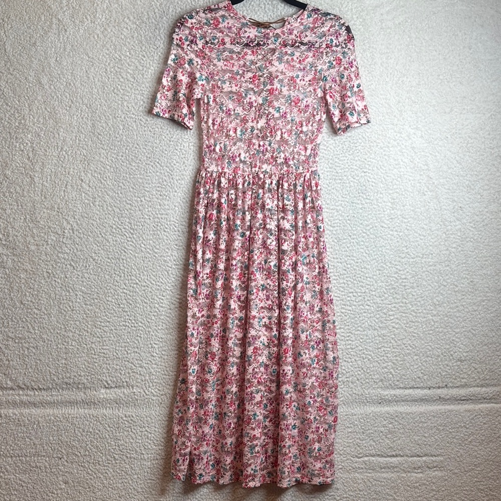 NWT Nameless Womens Pink Floral Lace Crisscross Lace Up Dress Size Small